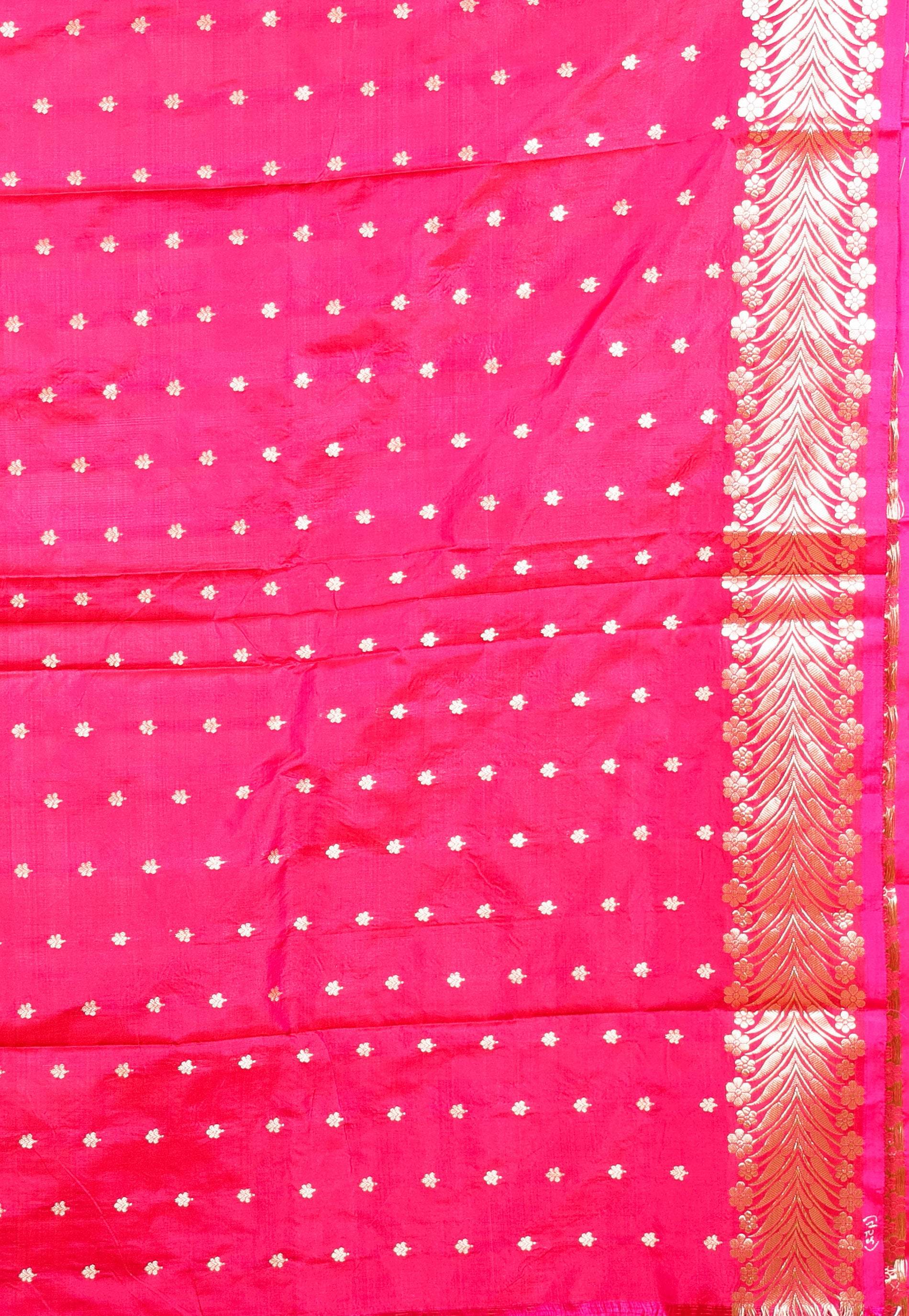 Rani Pink Katan Pure Silk Saree With Blouse Piece - Adi Akshoy & Co.