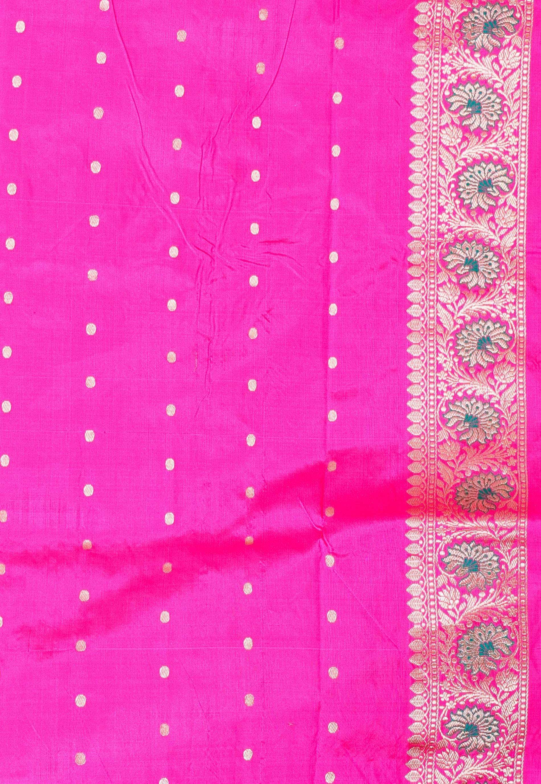 Feroza Blue with Rani Pink Minakari Border Kadwa Katan Pure Silk Saree With Blouse Piece - Adi Akshoy & Co.