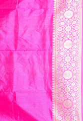 Cross Green with Rani Pink Border Katan Silk Saree With Blouse Piece - Adi Akshoy & Co.