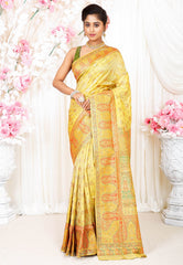 Lemon Yellow Kani Silk Saree With Blouse Piece - Adi Akshoy & Co.