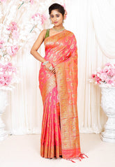 Rani Pink Kani Silk Saree With Blouse Piece - Adi Akshoy & Co.