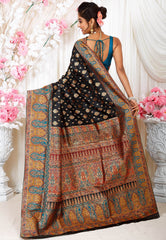 Black Kani Silk Saree With Blouse Piece - Adi Akshoy & Co.