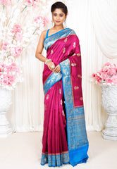 Magenta Tussar Pure Silk Saree with Blouse Piece - Adi Akshoy & Co.