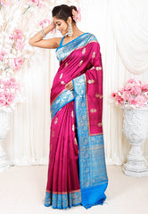 Magenta Tussar Pure Silk Saree with Blouse Piece - Adi Akshoy & Co.