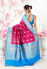Magenta Tussar Pure Silk Saree with Blouse Piece - Adi Akshoy & Co.