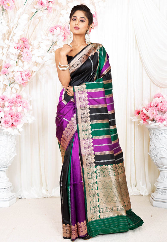 Multicolor Kadwa Katan Pure Silk Saree With Blouse Piece - Adi Akshoy & Co.