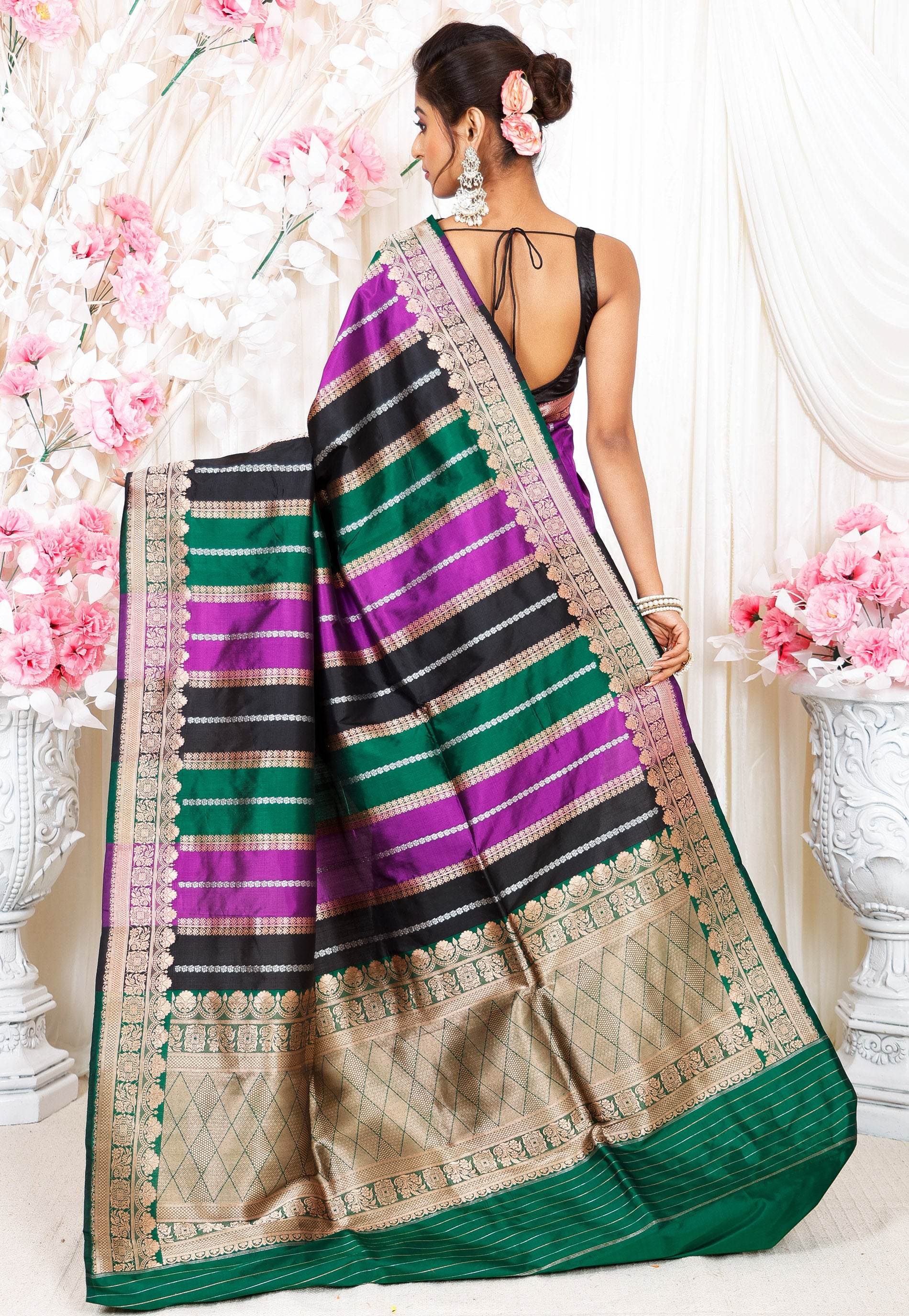 Multicolor Kadwa Katan Pure Silk Saree With Blouse Piece - Adi Akshoy & Co.