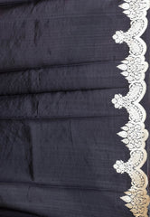 Black Kadwa Katan Pure Silk Saree With Blouse Piece - Adi Akshoy & Co.