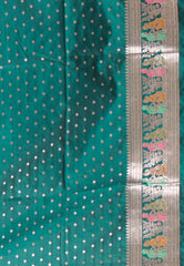 Rama Green with Zari work Baluchari Silk Saree with Blouse Piece - Adi Akshoy & Co.