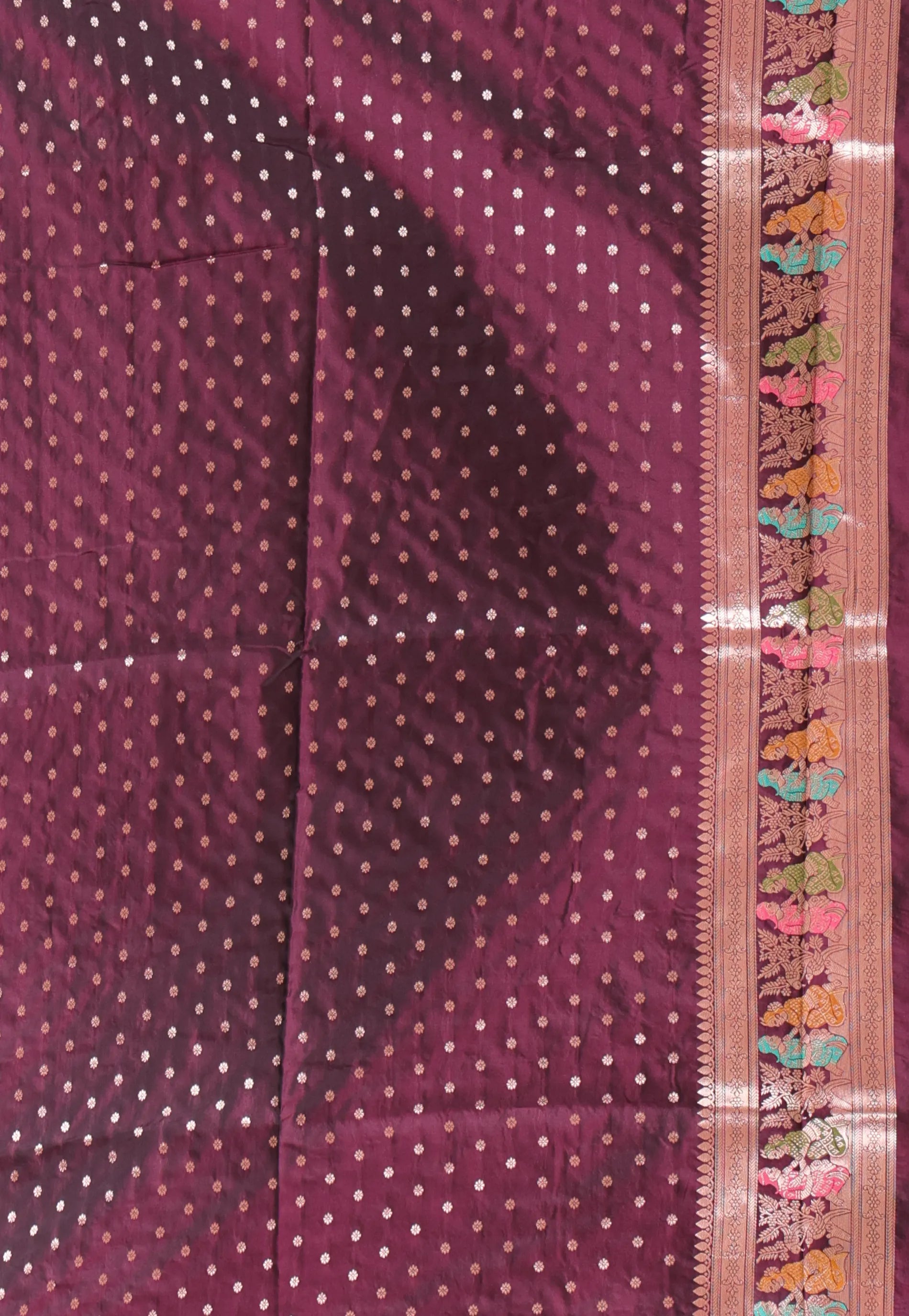 Maroon with Zari work Baluchari Silk Saree with Blouse Piece - Adi Akshoy & Co.