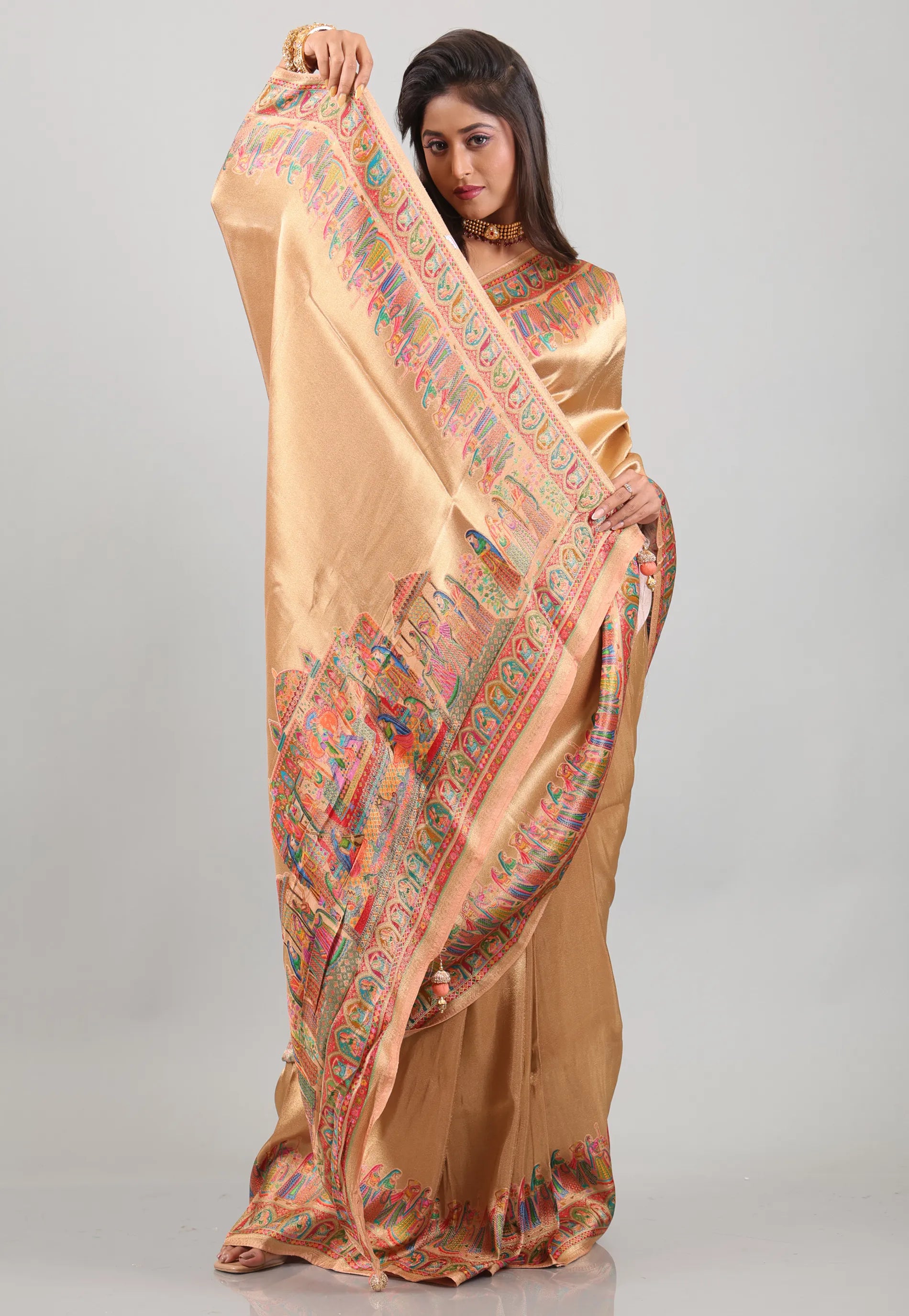 Golden Kani Silk Saree With Blouse Piece - Adi Akshoy & Co.