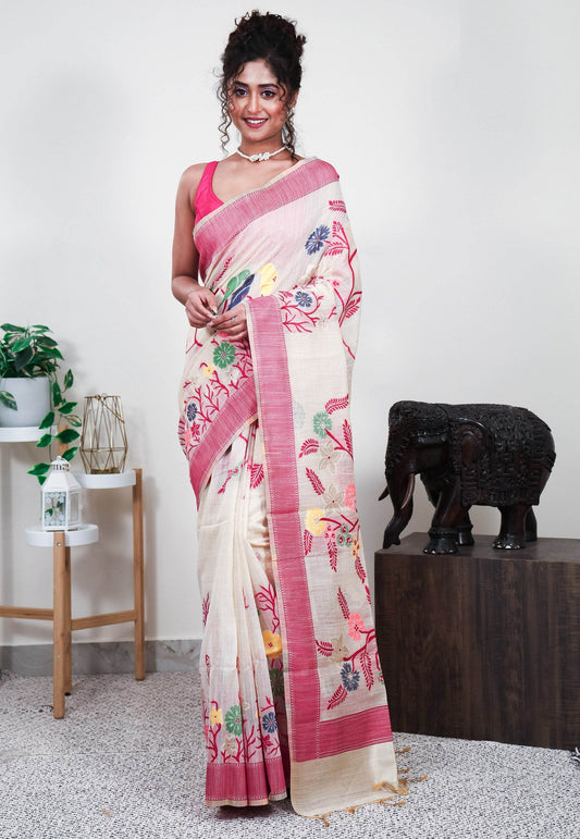 Tussar color Silk Saree with Blouse Piece - Adi Akshoy & Co.
