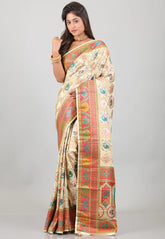 Beige Kani Silk Saree With Blouse Piece - Adi Akshoy & Co.