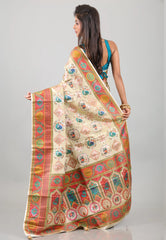 Beige Kani Silk Saree With Blouse Piece - Adi Akshoy & Co.