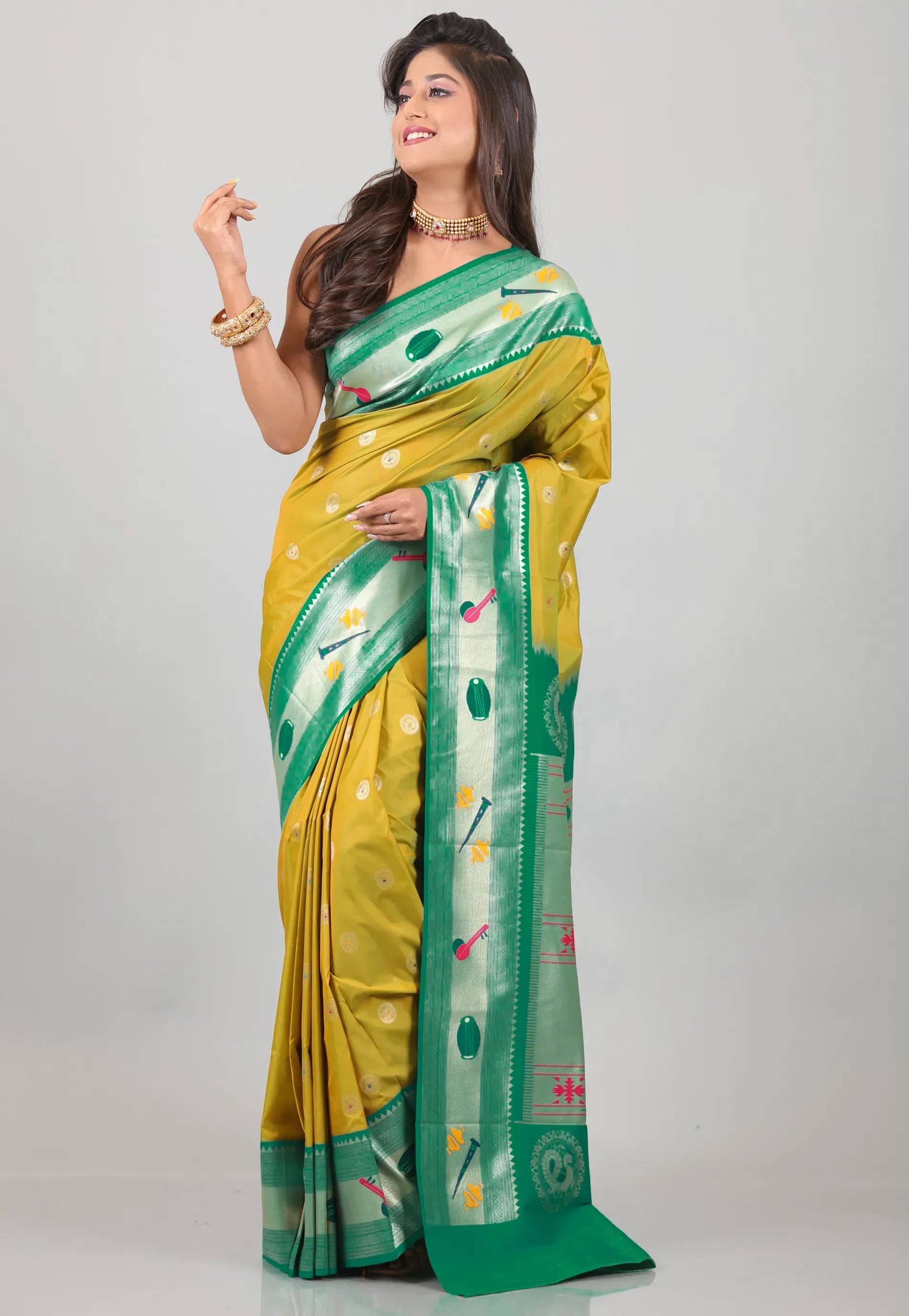 Olive with Green Border Katan Silk Saree With Blouse Piece – Adi Akshoy & Co.