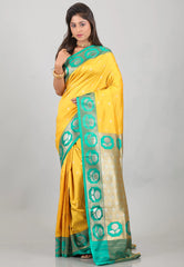 Yellow Mashru Silk Saree with Blouse Piece - Adi Akshoy & Co.