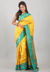Yellow Mashru Silk Saree with Blouse Piece - Adi Akshoy & Co.