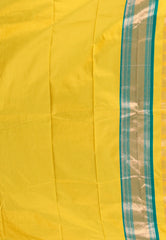 Yellow with Ramma Green Border Kanjivaram Silk Saree With Blouse Piece - Adi Akshoy & Co.