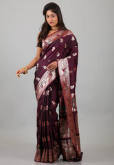 Maroon Baluchari Silk Saree with Blouse Piece - Adi Akshoy & Co.