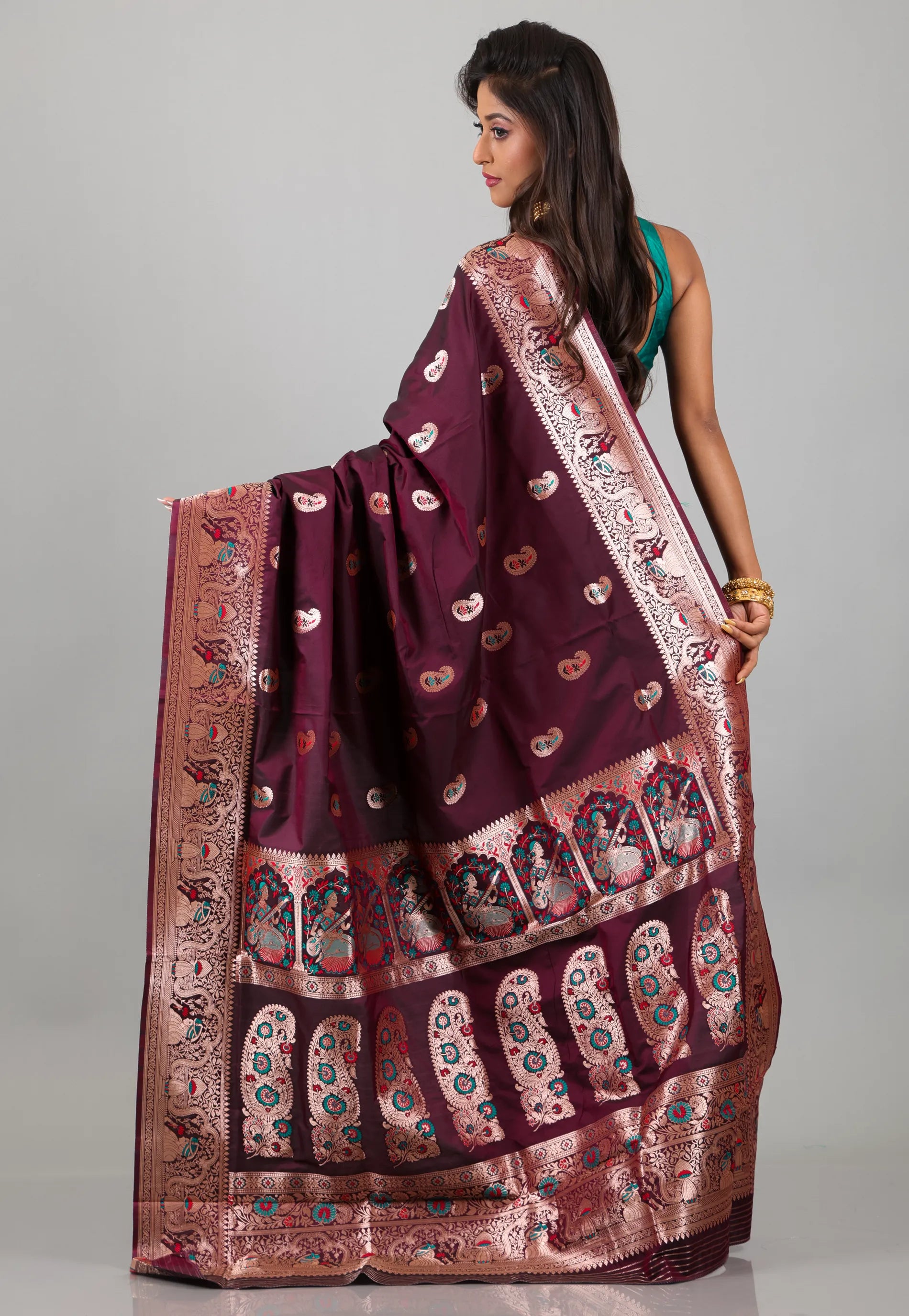 Maroon Baluchari Silk Saree with Blouse Piece - Adi Akshoy & Co.