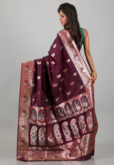 Maroon Baluchari Silk Saree with Blouse Piece - Adi Akshoy & Co.
