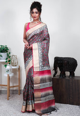 Grey Tussar Silk Saree with Blouse Piece - Adi Akshoy & Co.