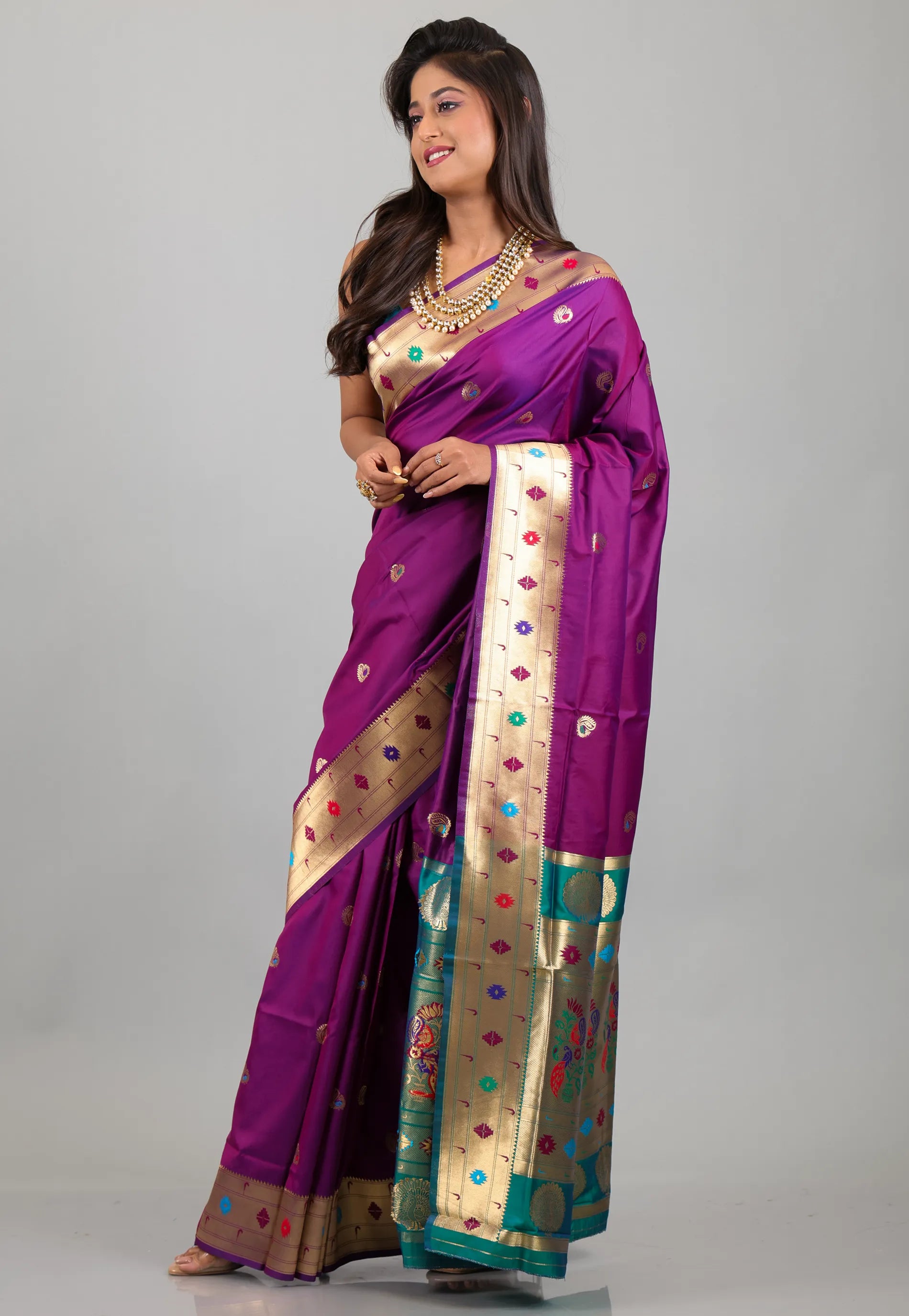 Magenta with Zari work Katan Silk Saree With Blouse Piece - Adi Akshoy & Co.