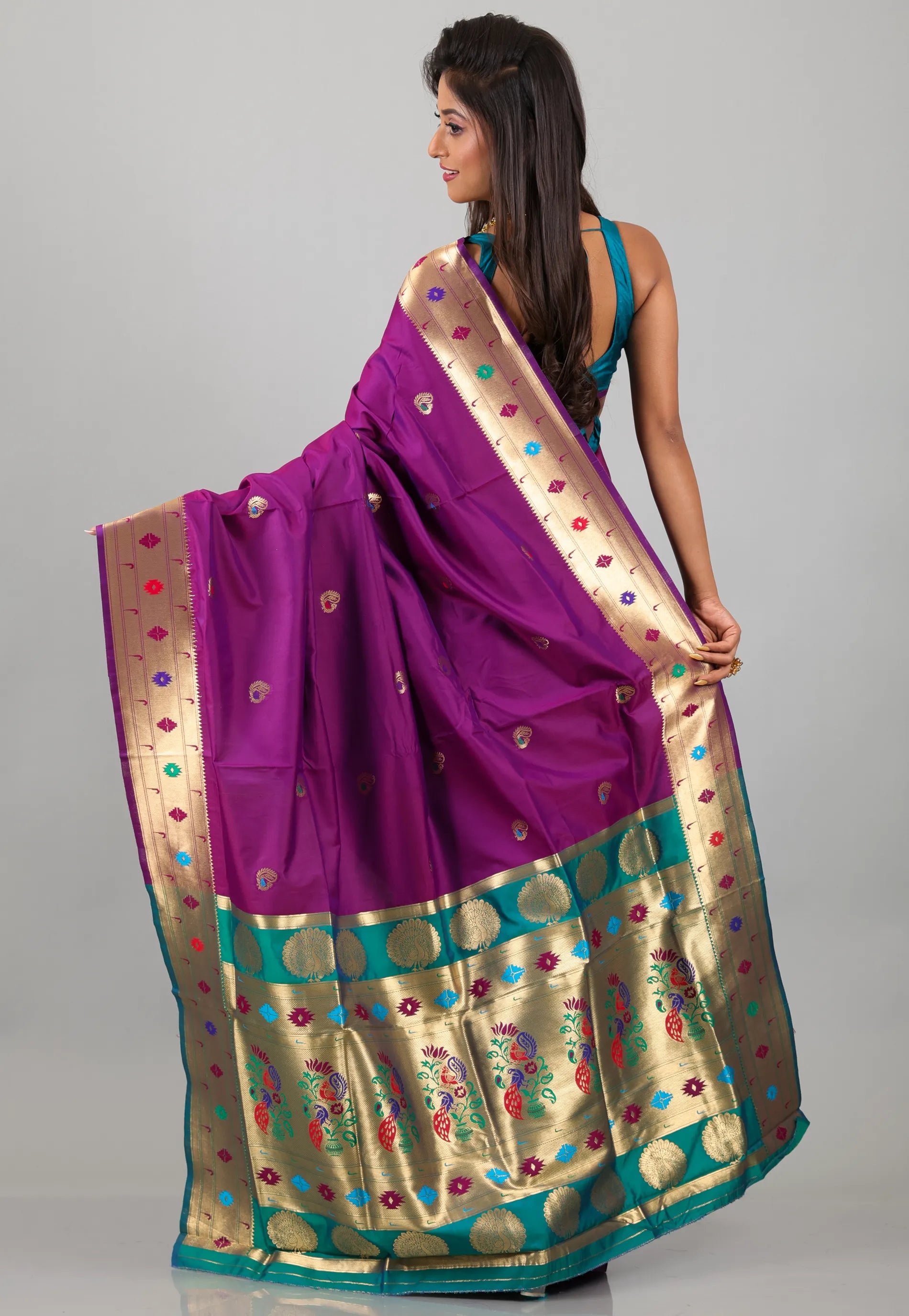 Magenta with Zari work Katan Silk Saree With Blouse Piece - Adi Akshoy & Co.
