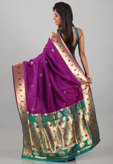 Magenta with Zari work Katan Silk Saree With Blouse Piece - Adi Akshoy & Co.