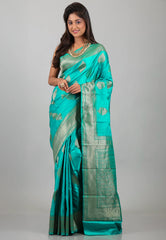 Rama Green Mashru Silk Saree with Blouse Piece - Adi Akshoy & Co.