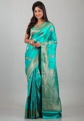 Rama Green Mashru Silk Saree with Blouse Piece - Adi Akshoy & Co.