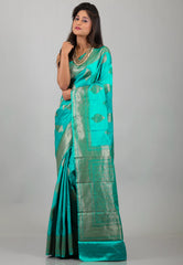 Rama Green Mashru Silk Saree with Blouse Piece - Adi Akshoy & Co.