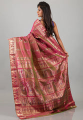 Cross Rani Pink with Zari work Pure Baluchari Silk Saree with Blouse Piece - Adi Akshoy & Co.