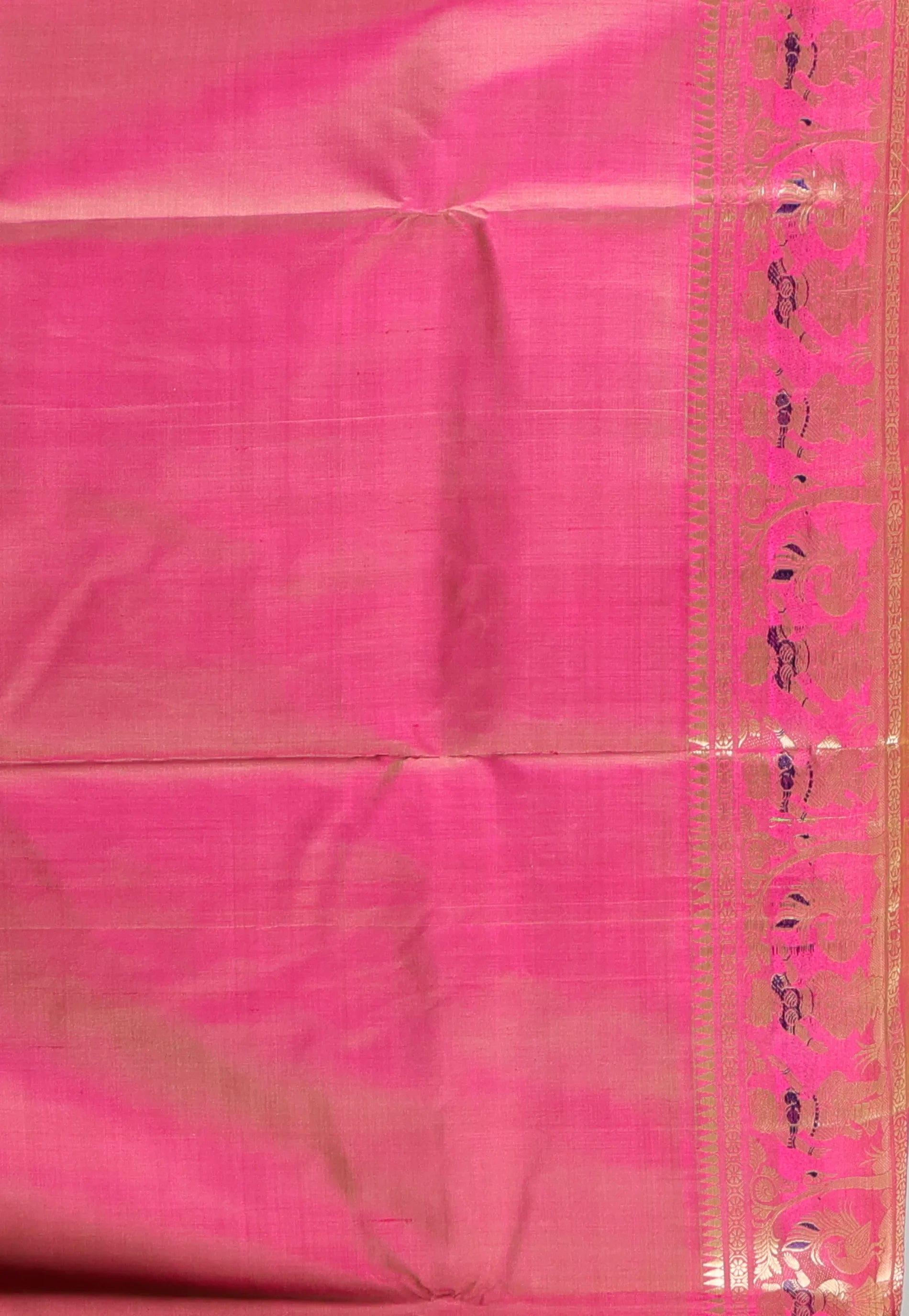 Cross Rani Pink with Zari work Pure Baluchari Silk Saree with Blouse Piece - Adi Akshoy & Co.
