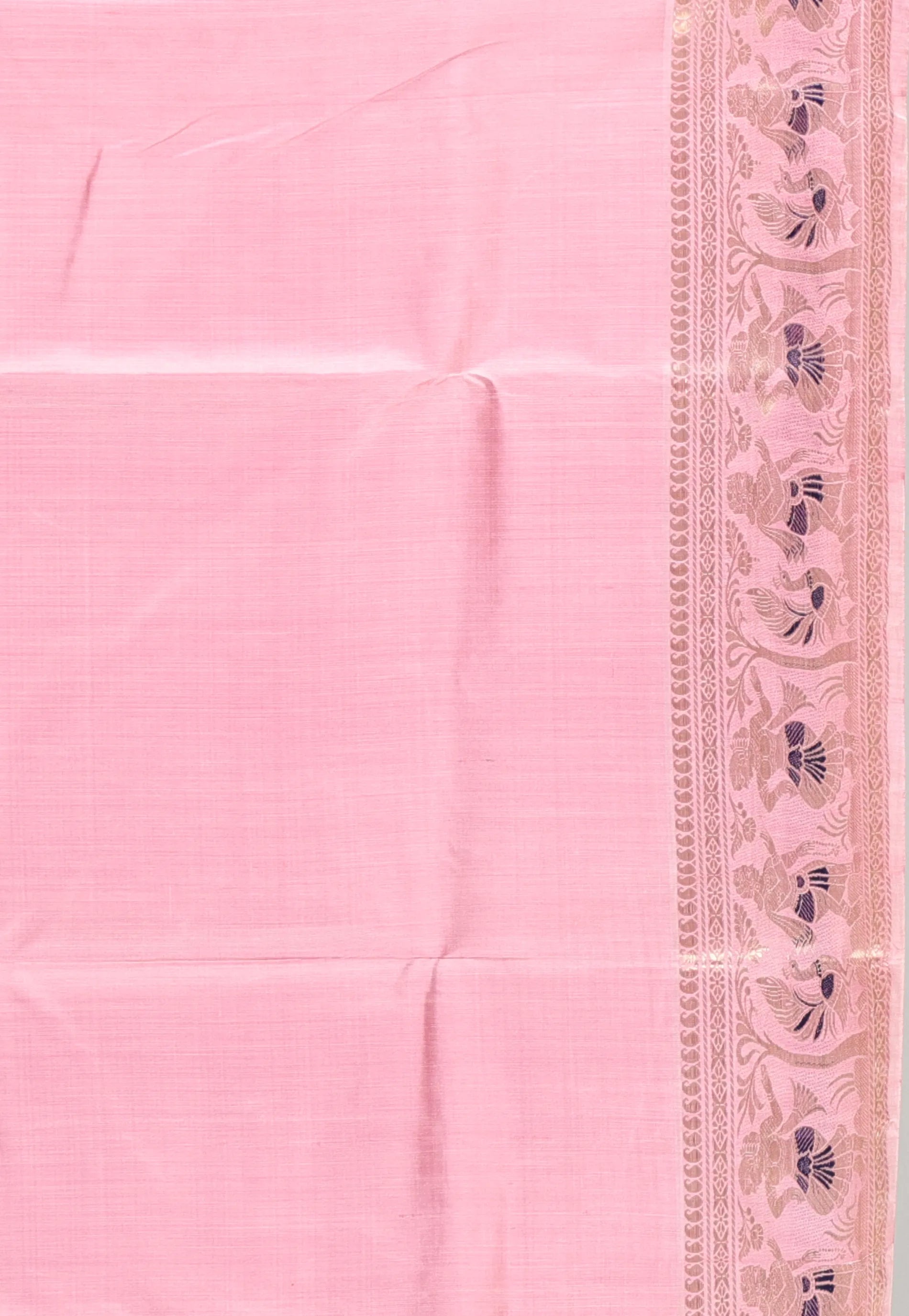 Peach Pink with Zari work Pure Baluchari Silk Saree with Blouse Piece - Adi Akshoy & Co.