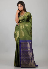 Bottle Green Pure Kanjivaram Silk Saree With Blouse Piece - Adi Akshoy & Co.