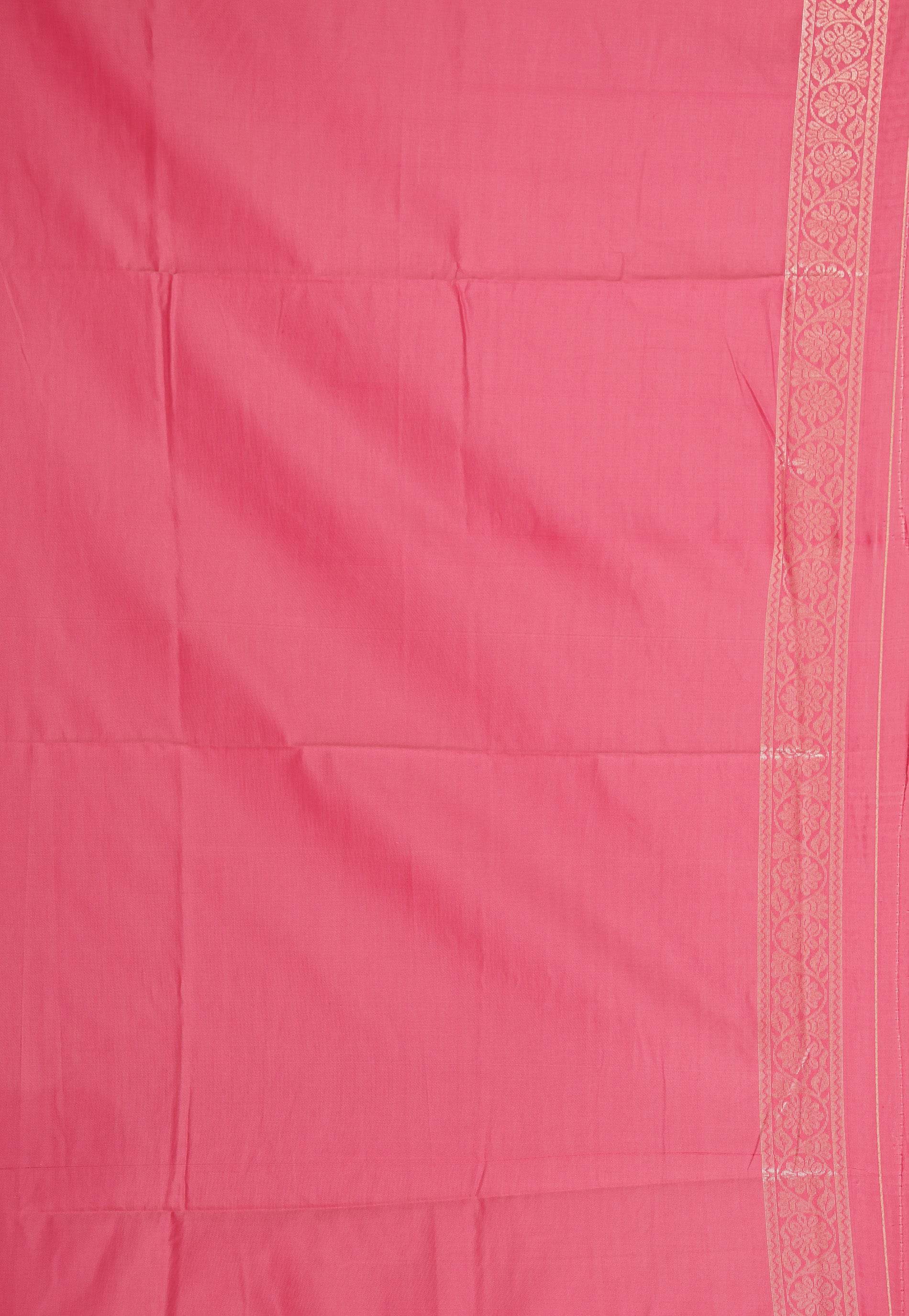 Off White with Pink Border Mashru Silk Saree with Blouse Piece - Adi Akshoy & Co.