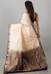 Beige Pure Kanjivaram Silk Saree With Blouse Piece - Adi Akshoy & Co.
