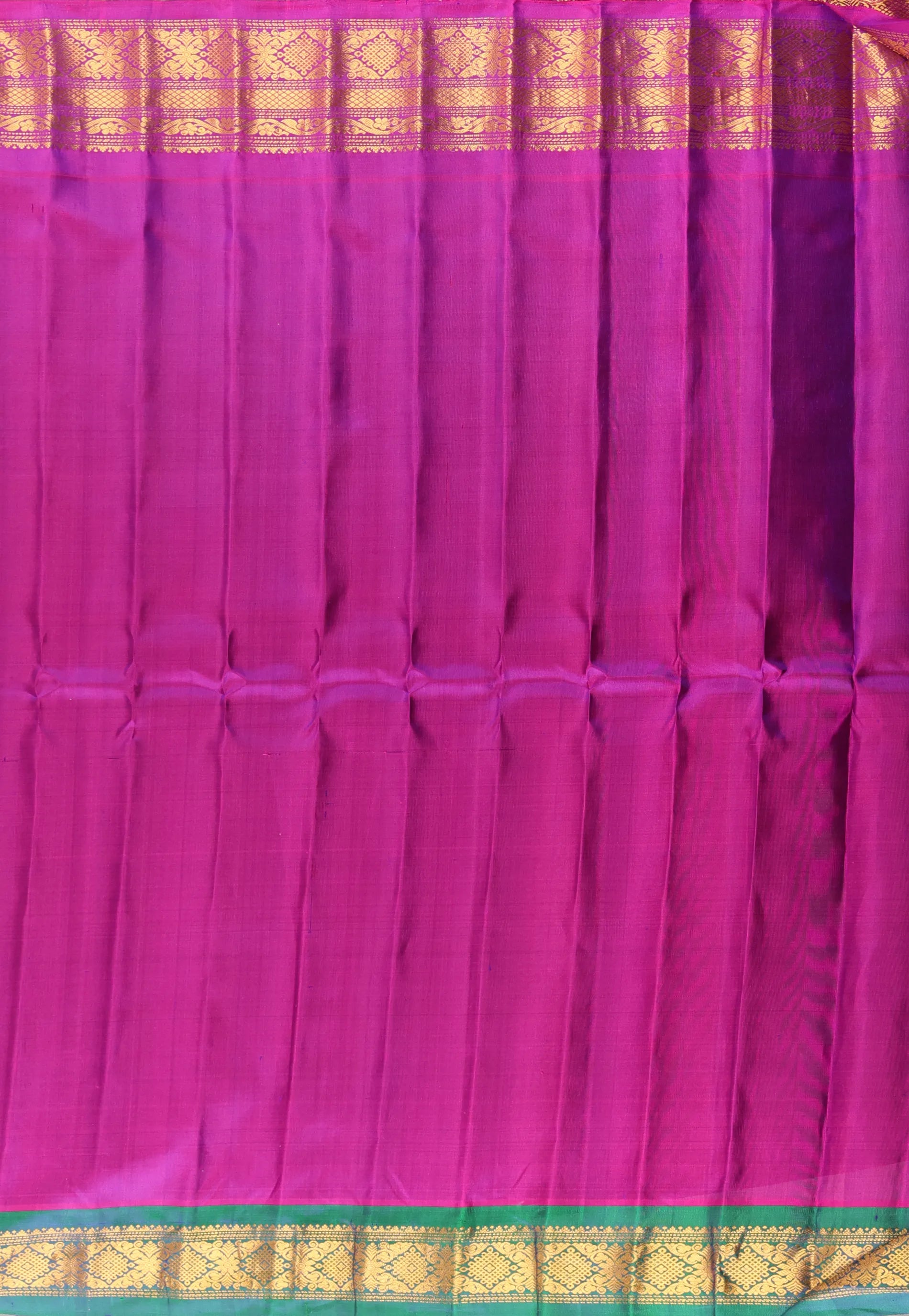 Black with Magenta & Green Border Pure Gadwal Silk Saree With Blouse Piece - Adi Akshoy & Co.