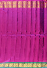 Black with Magenta & Green Border Pure Gadwal Silk Saree With Blouse Piece - Adi Akshoy & Co.