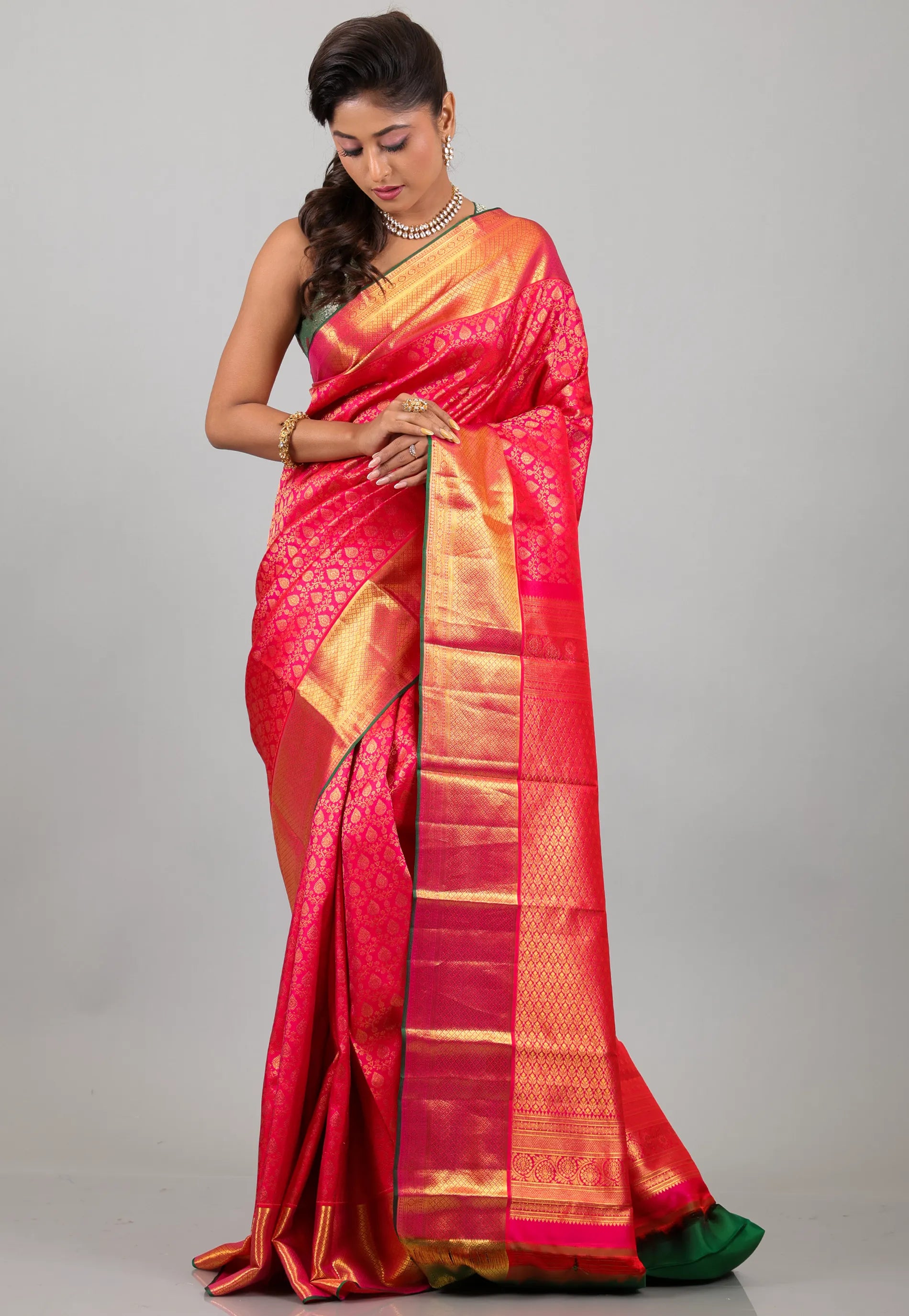 Rani Pure Kanjivaram Silk Saree With Blouse Piece - Adi Akshoy & Co.