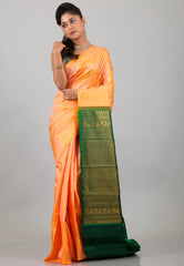 Peach Pure Kanjivaram Silk Saree With Blouse Piece - Adi Akshoy & Co.
