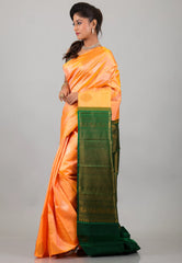 Peach Pure Kanjivaram Silk Saree With Blouse Piece - Adi Akshoy & Co.