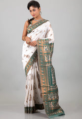 White Baluchari Silk Saree with Blouse Piece - Adi Akshoy & Co.