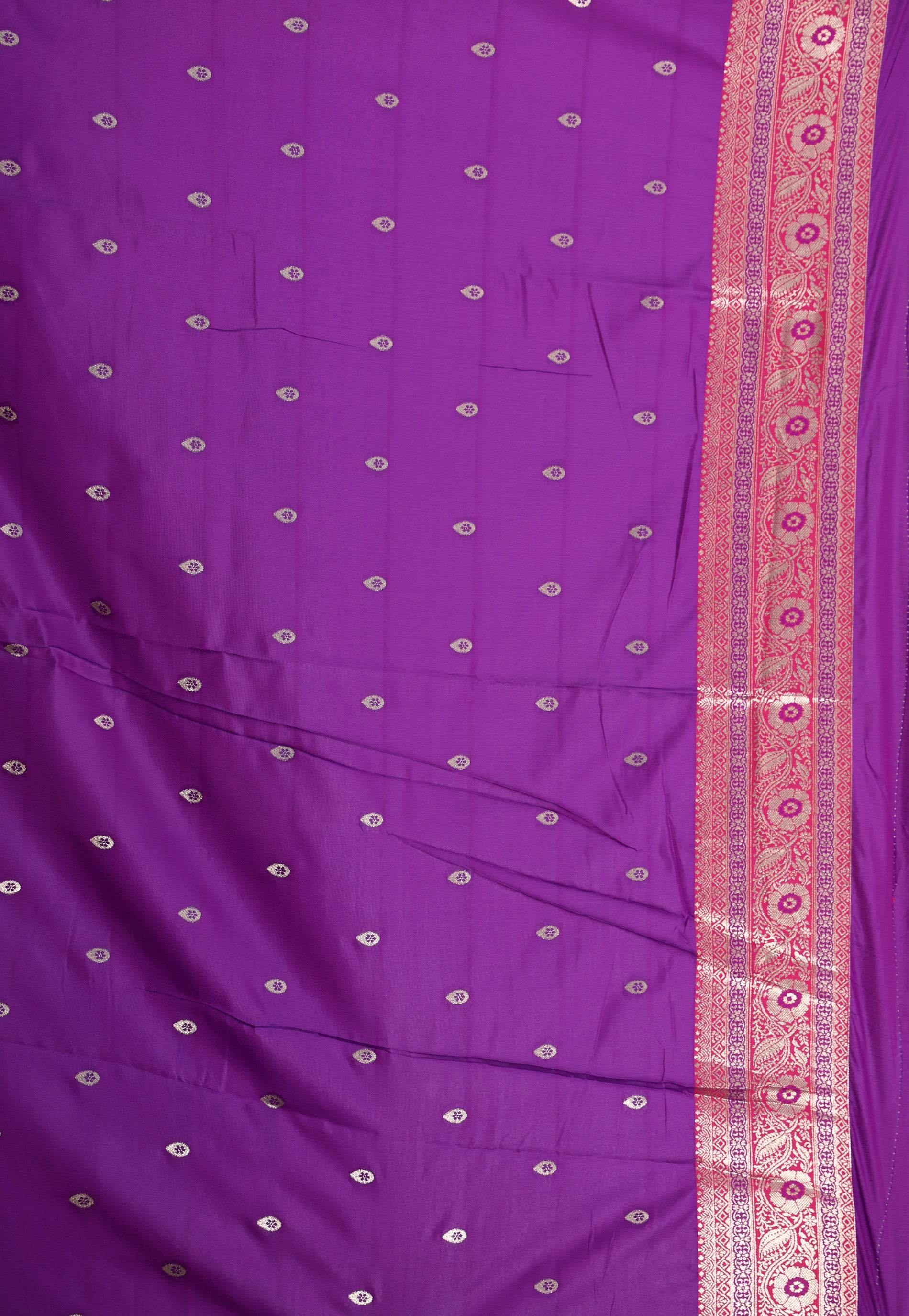Purple with Rani Pink Border Mashru Silk Saree with Blouse Piece - Adi Akshoy & Co.