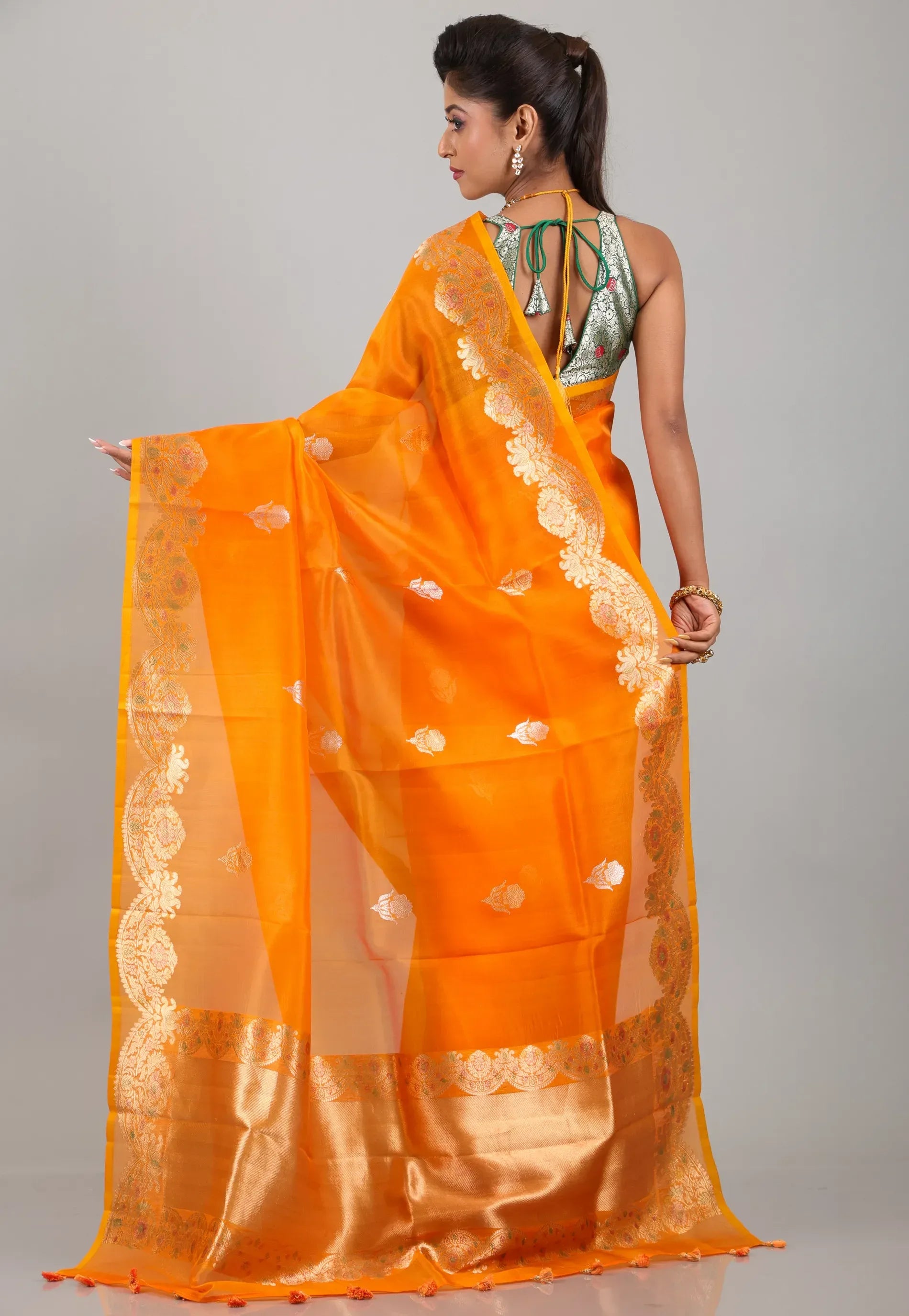 Mustard Yellow Pure Kora Silk Saree With Blouse Piece - Adi Akshoy & Co.