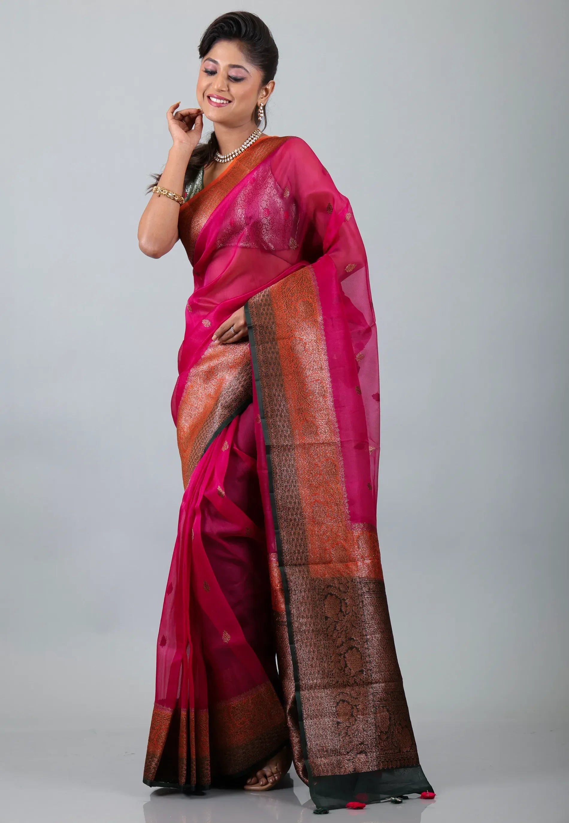 Rani Pure Kora Silk Saree With Blouse Piece - Adi Akshoy & Co.