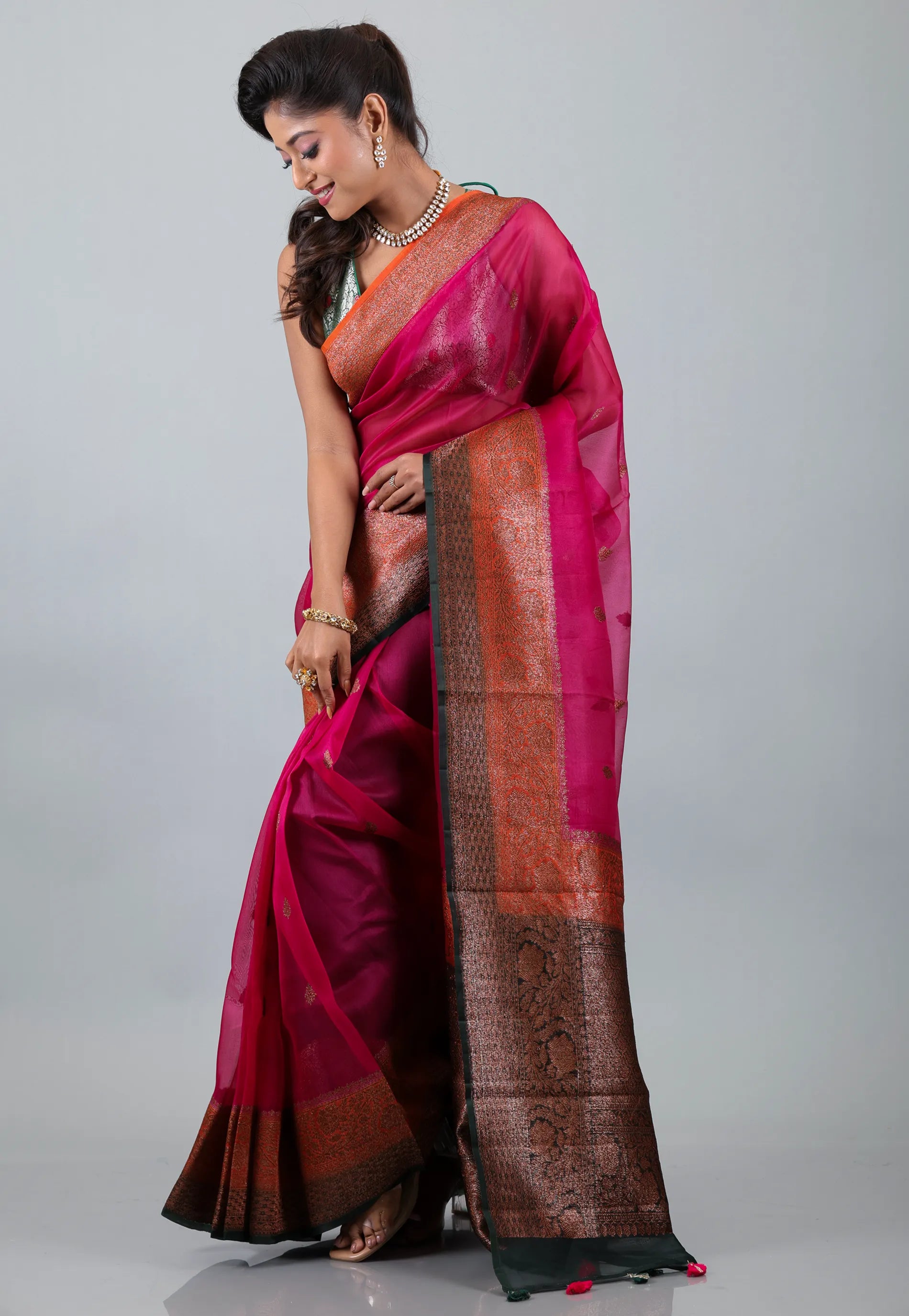 Rani Pure Kora Silk Saree With Blouse Piece - Adi Akshoy & Co.