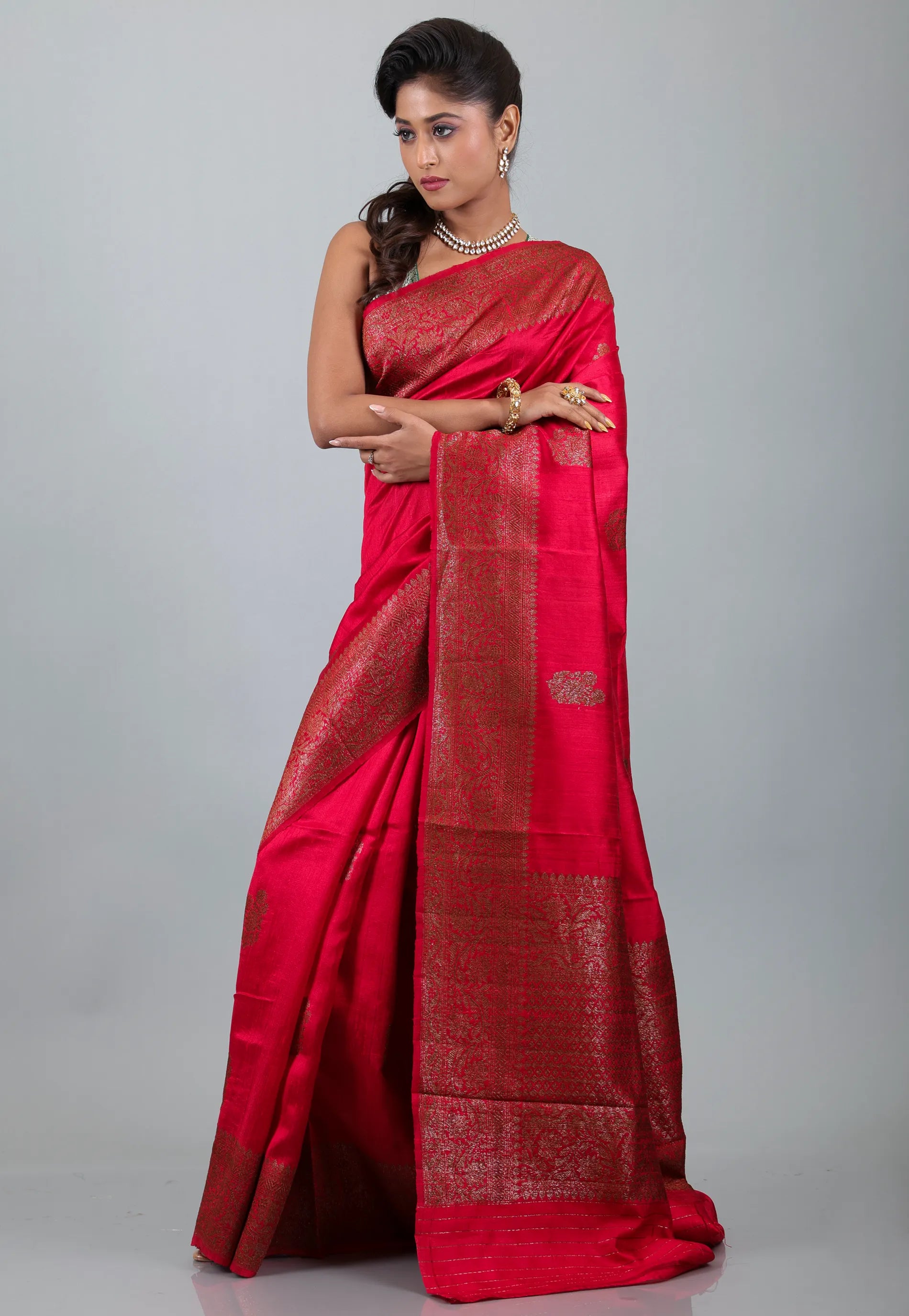 Rani Pure Tussar Silk Saree with Blouse Piece - Adi Akshoy & Co.