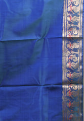 Dual Shades of Blue Pure Baluchari Silk Saree with Blouse Piece - Adi Akshoy & Co.